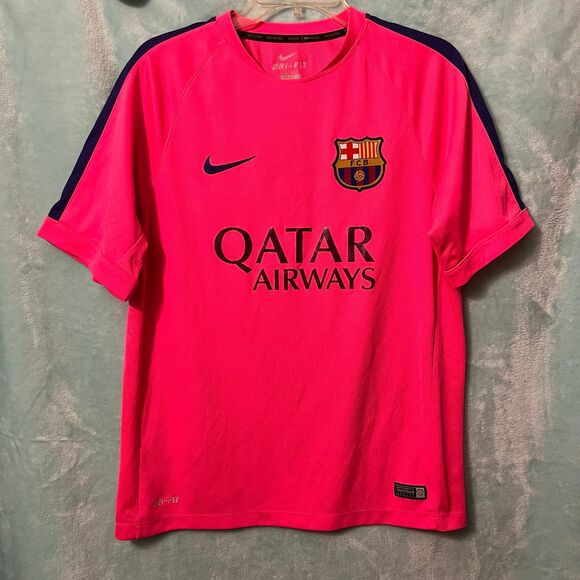 Nike FC Barcelona 2014-2015 Neon Pink Training Jersey Top Men’s L Large Soccer - Picture 1 of 5